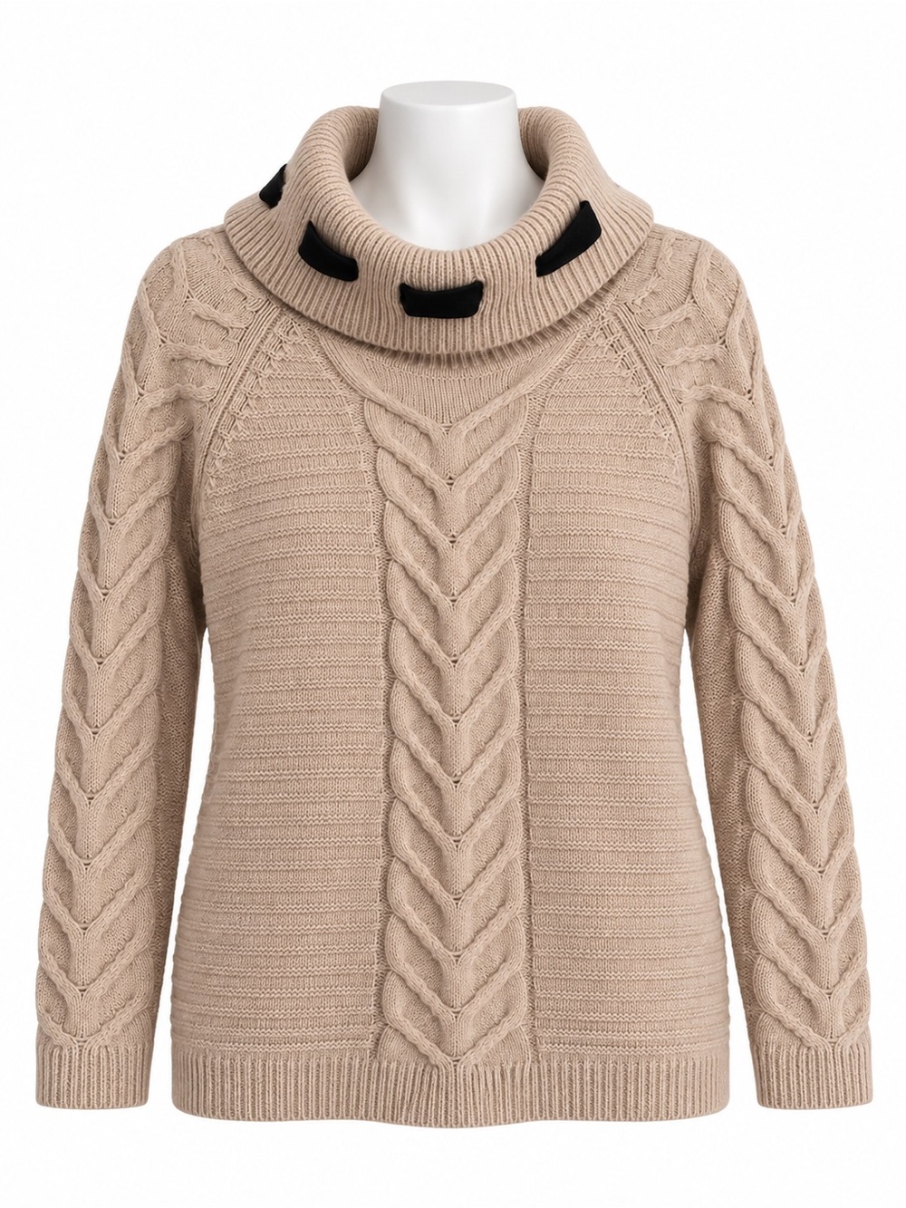 Size M Karl Lagerfeld Paris Cable Knit Cowl Neck Sweater Beige